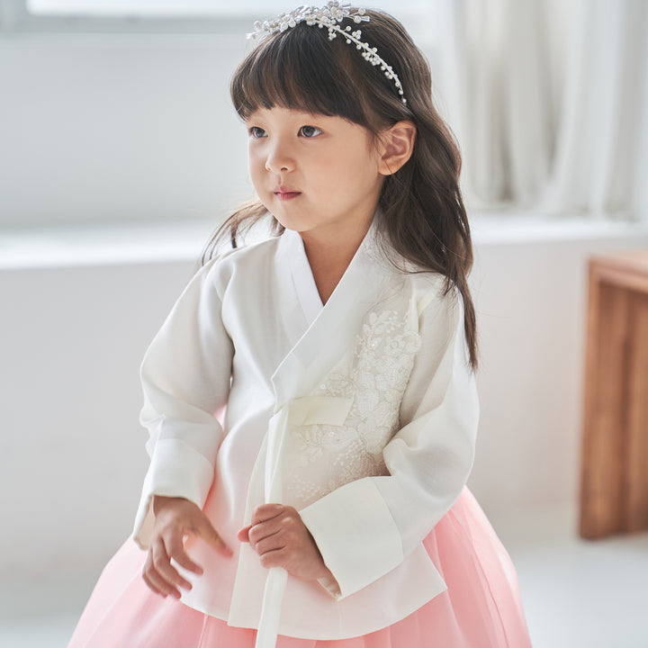 Hanbok Girl Baby Korea Traditional Clothing Set First Birthday Celebration Party Celebration 1 -8 years White Beads Embroidery Pink