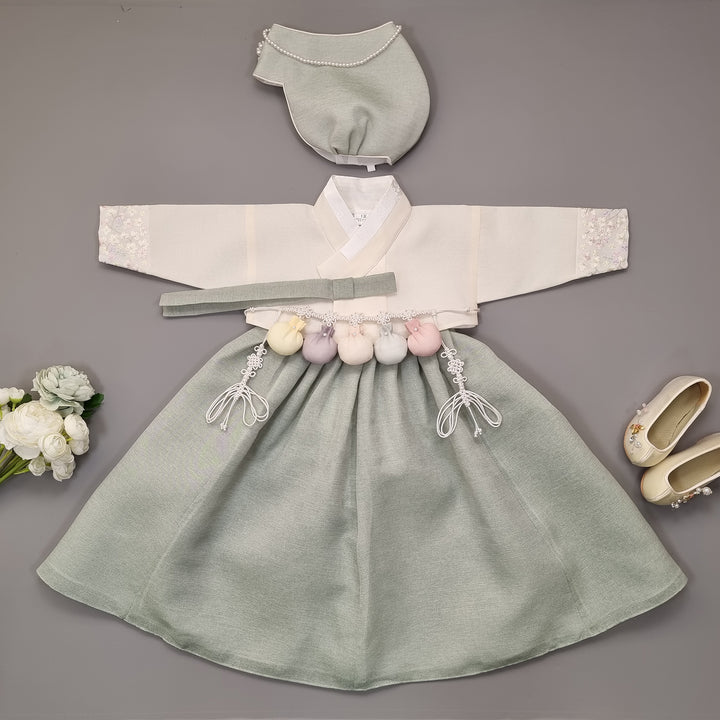 Hanbok Girl Baby Korea Traditional Clothing Set First Birthday Celebration Party 100th Birth Celebration 1–15 years Light Green HG163