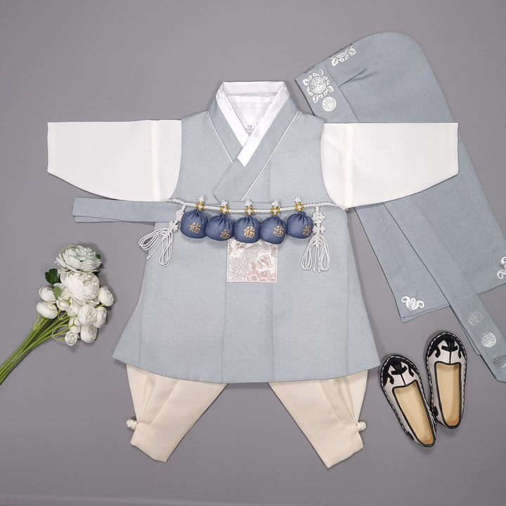 Hanbok Boy Baby Korea Traditional Clothing Set First Birthday Celebration Party 100th Birth Celebration 1–15 years Baby Blue HGB110