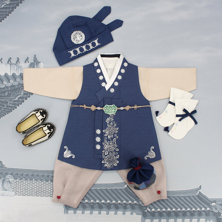 Korean Traditional Boy Baby Hanbok Dol Baikil Party Celebration 100th-10 Years Vivid Blue DDB114