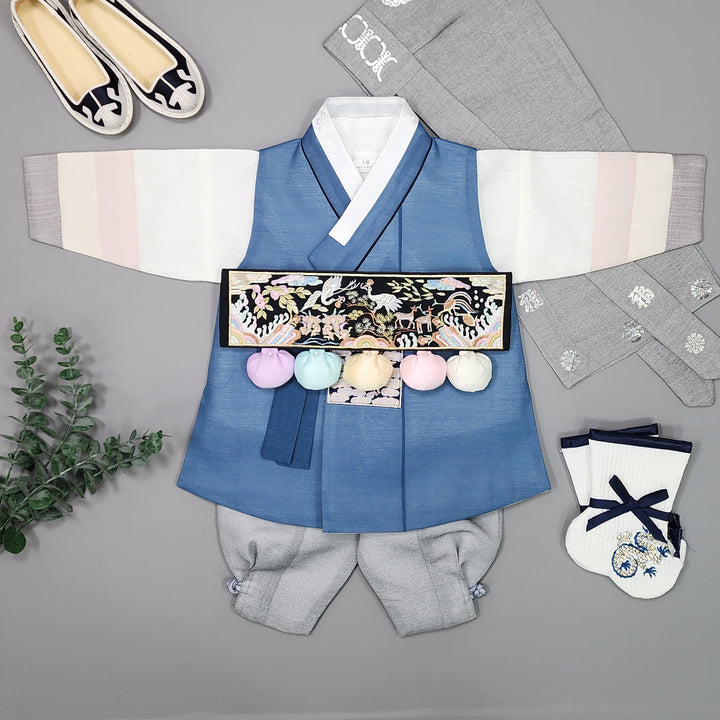 Korean Traditional Boy Baby Hanbok Dol Baikil Party Celebration 100th-15 Ages Blue JYB107