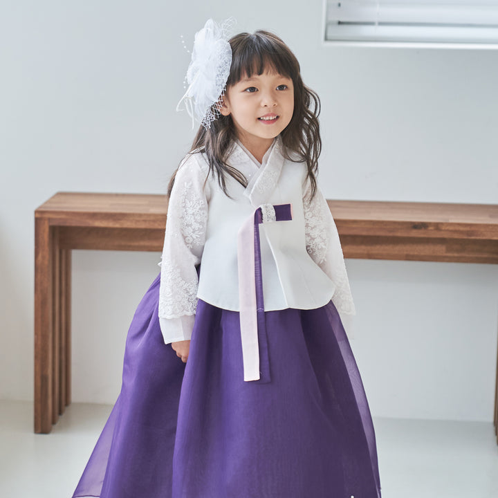 Hanbok Girl Baby Korea Traditional Clothing Set First Birthday Celebration Party Celebration 1 -8 years White Beads Embroidery Purple