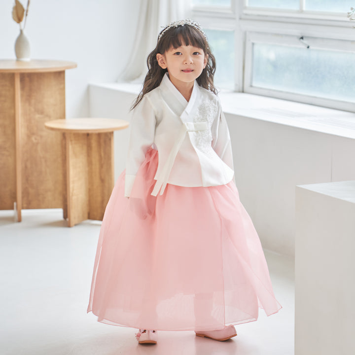 Hanbok Girl Baby Korea Traditional Clothing Set First Birthday Celebration Party Celebration 1 -8 years White Beads Embroidery Pink