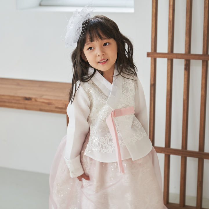 Hanbok Girl Baby Korea Traditional Clothing Set First Birthday Celebration Party Celebration 1 -8 years White Beads Embroidery Pink