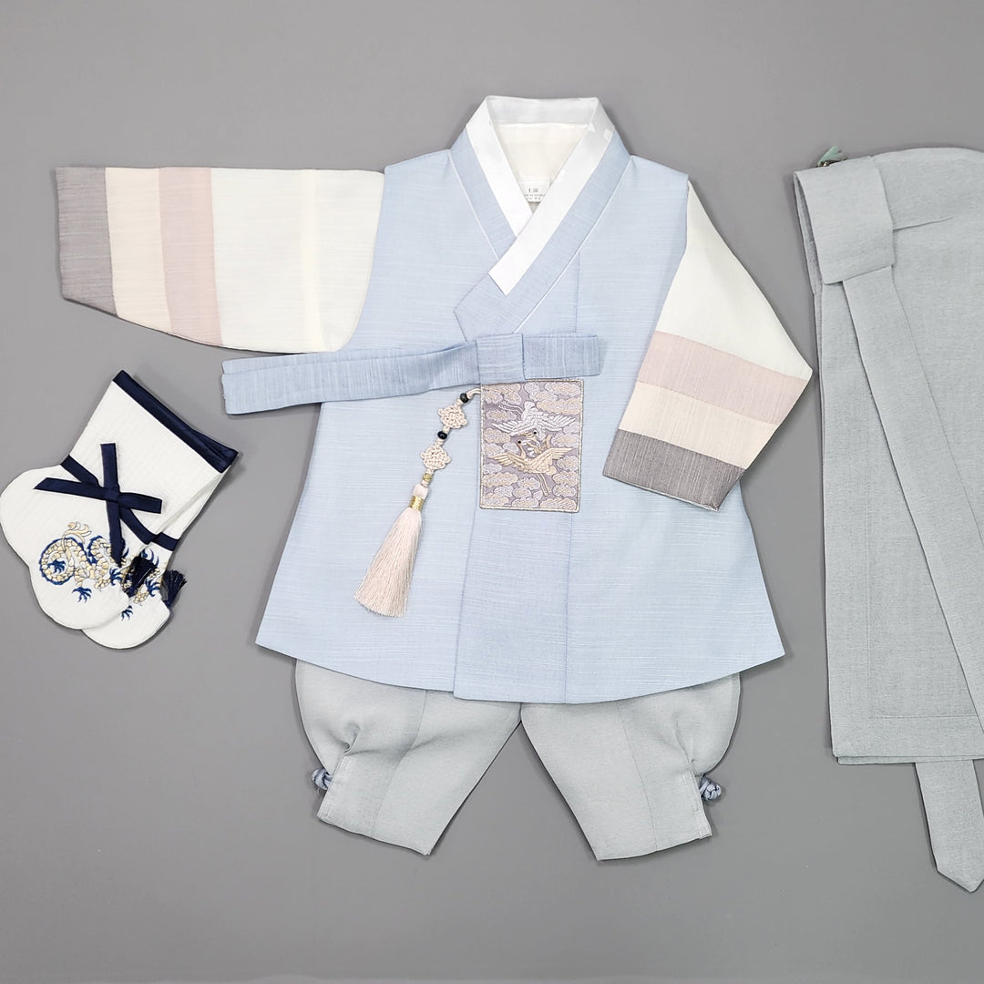 Korean Traditional Boy Baby Hanbok Dol Baikil Party Celebration 100th-15 Ages Sky Blue JYB110