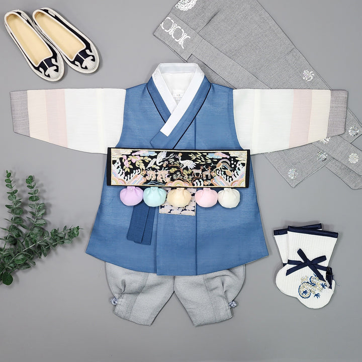 Korean Traditional Boy Baby Hanbok Dol Baikil Party Celebration 100th-15 Ages Blue JYB107