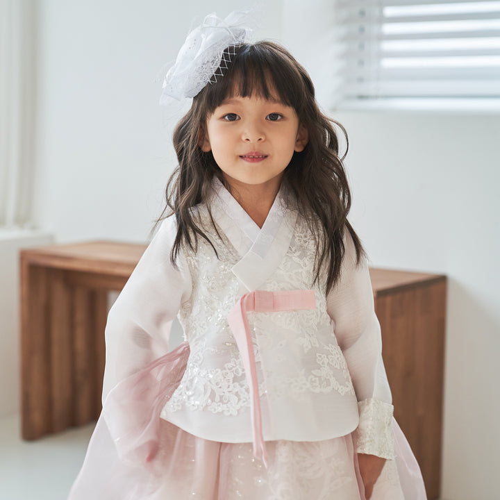 Hanbok Girl Baby Korea Traditional Clothing Set First Birthday Celebration Party Celebration 1 -8 years White Beads Embroidery Pink