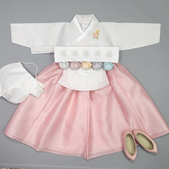 Hanbok Girl Baby Korea Traditional Clothing Set First Birthday Celebration Party 100th Birth Celebration 1–15 years Ivory Pink