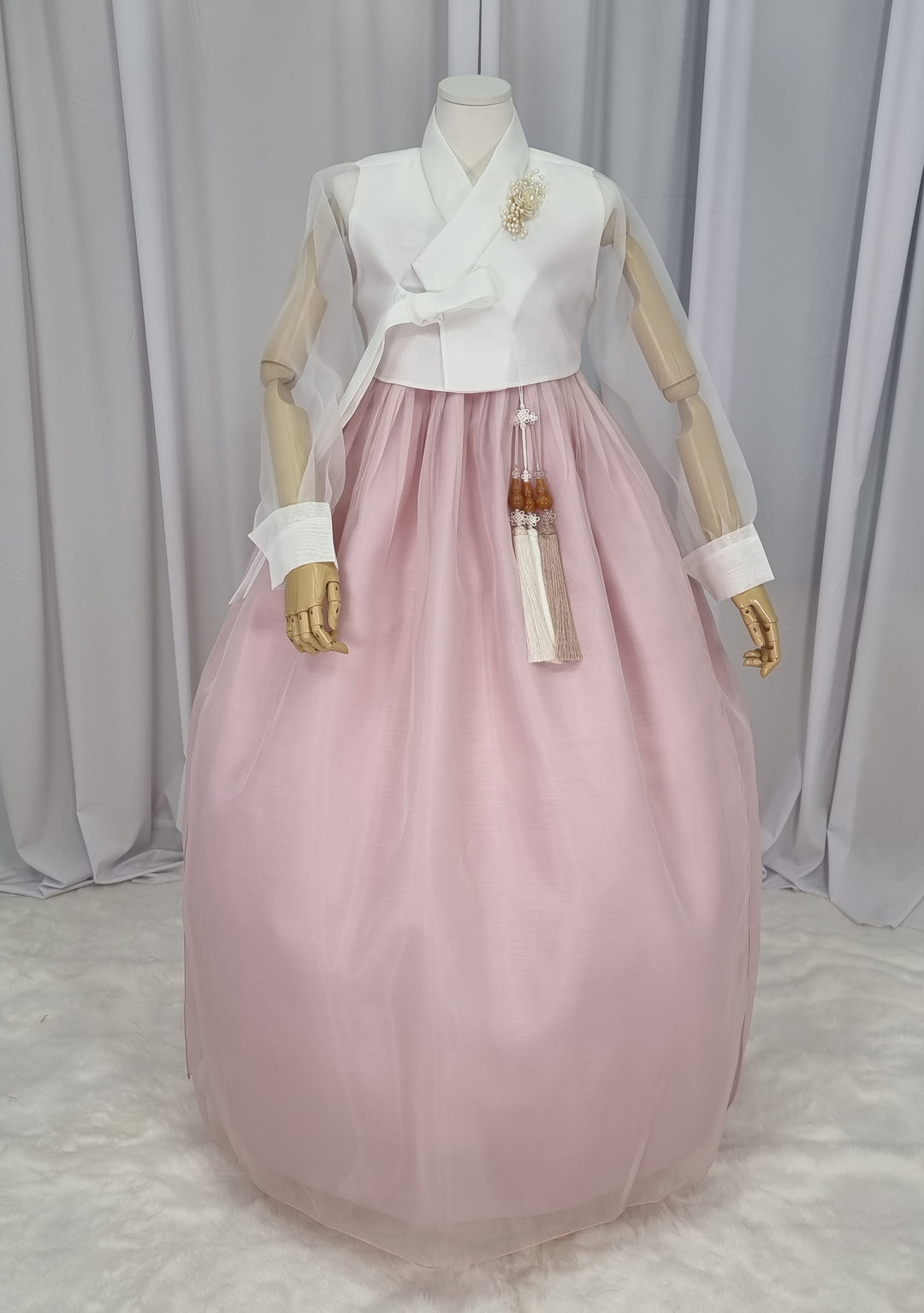 Woman Hanbok Dress Korea Traditional clothes Set Wedding Ceremony Birthday Custom-Made White See Through OSW552