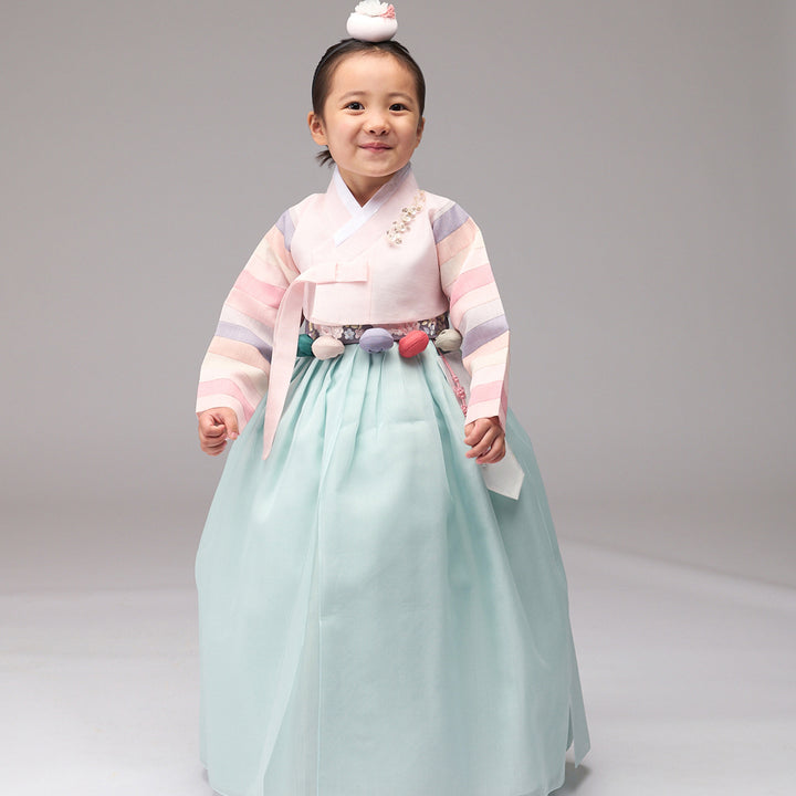 Hanbok Girl Baby Korea Traditional Clothing Set First Birthday Celebration Party Celebration 1–8 years 100th days Light Pink Mint 색동 DGH110