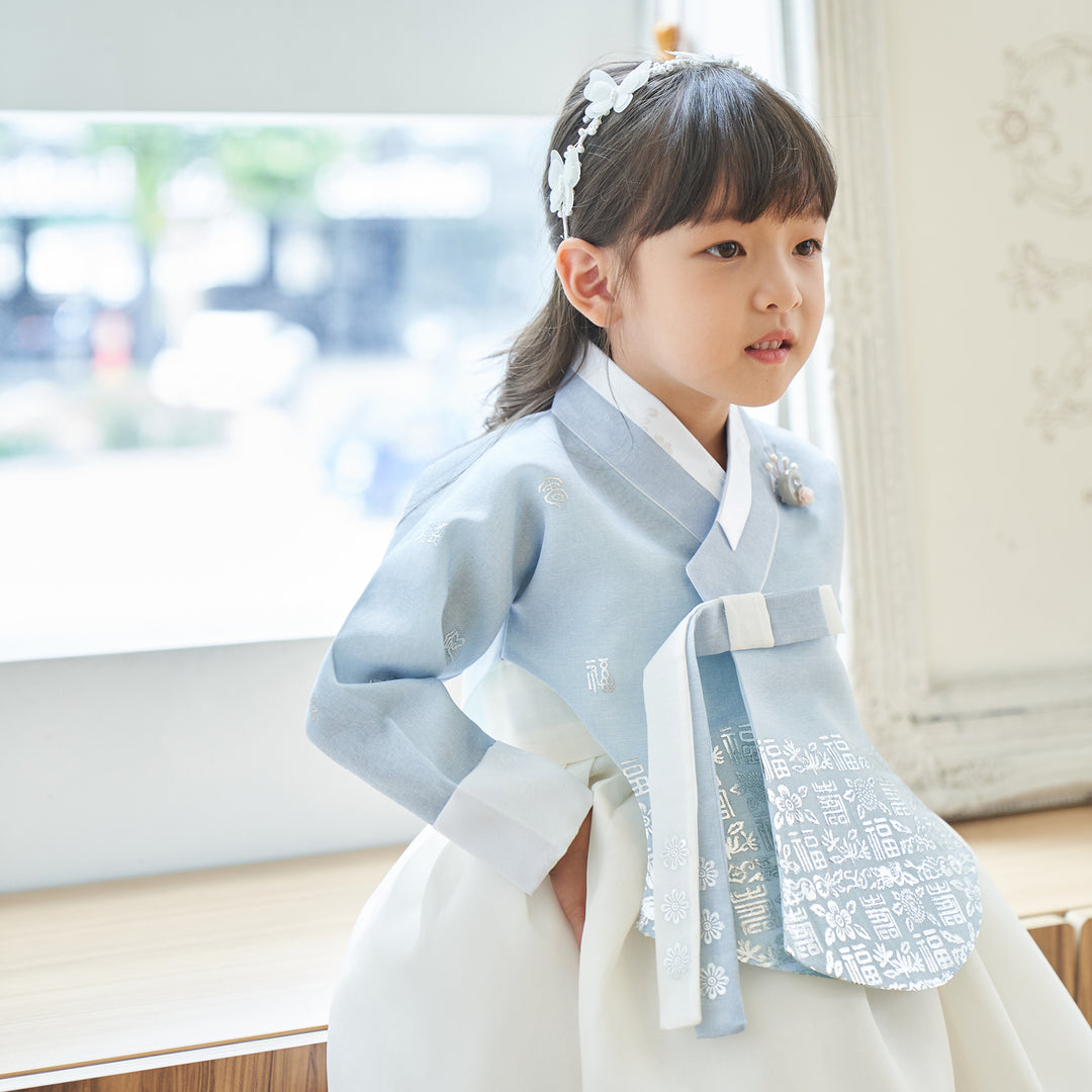 Hanbok Girl Baby Korea Traditional Clothing Set First Birthday Celebration Party 100th Birth Celebration 1-10 years Ivory Blue