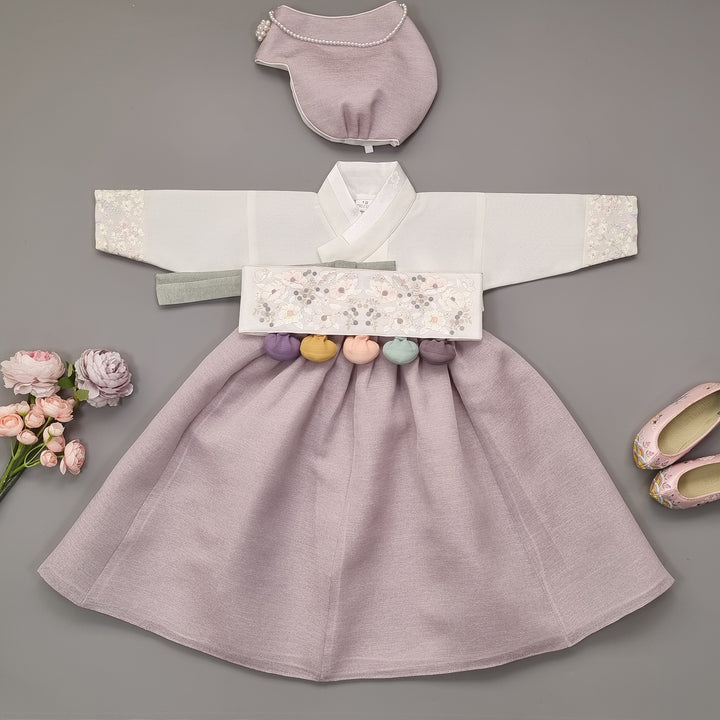 Hanbok Girl Baby Korea Traditional Clothing Set First Birthday Celebration Party 100th Birth Celebration 1–15 years Ivory Violet HG165