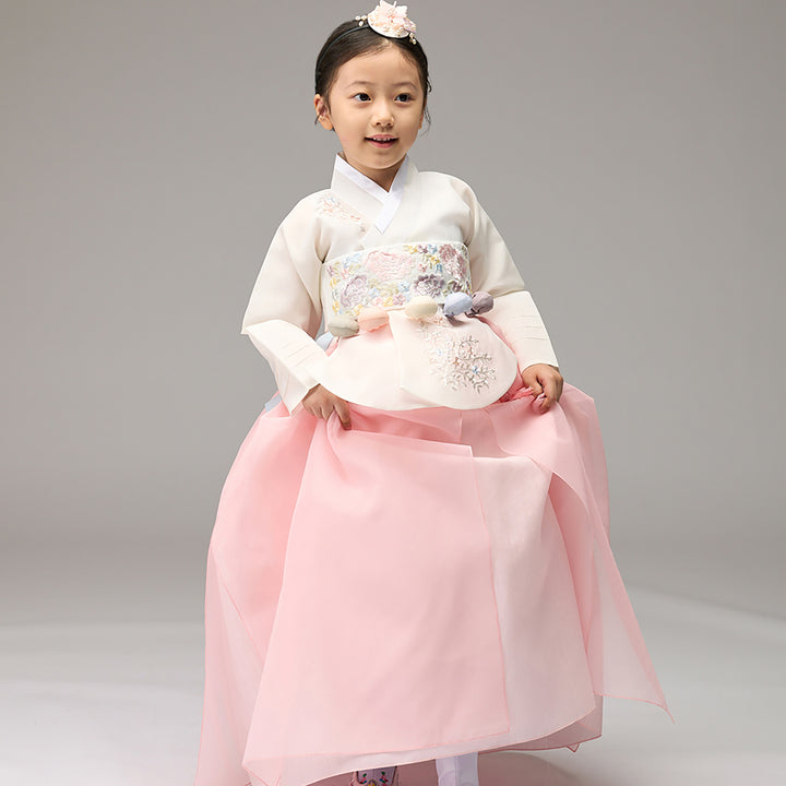 Hanbok Girl Baby Korea Traditional Clothing Set First Birthday Celebration Party Celebration 1–8 years Ivory Peach Embroidery DGH108