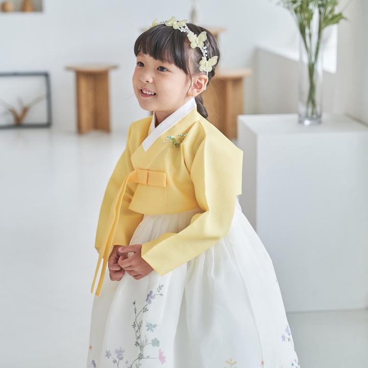 Hanbok Girl Baby Korea Traditional Clothing Set First Birthday Celebration Party 100th Birth Celebration 1-8 years Yellow Flower