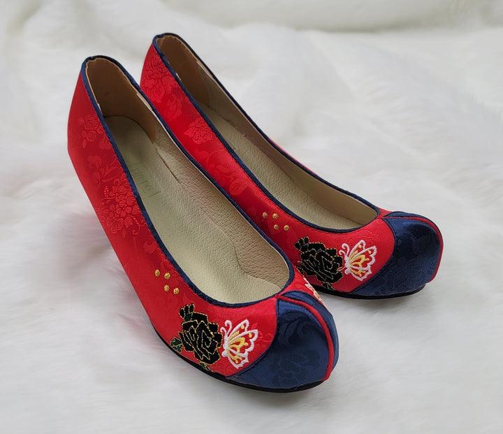 Korean Traditional Hanbok Shoes Socks for Woman Girl Red Embroidery Footwear Wedding Birthday PU WS115