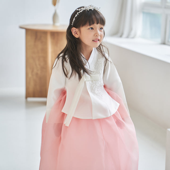 Hanbok Girl Baby Korea Traditional Clothing Set First Birthday Celebration Party Celebration 1 -8 years White Beads Embroidery Pink