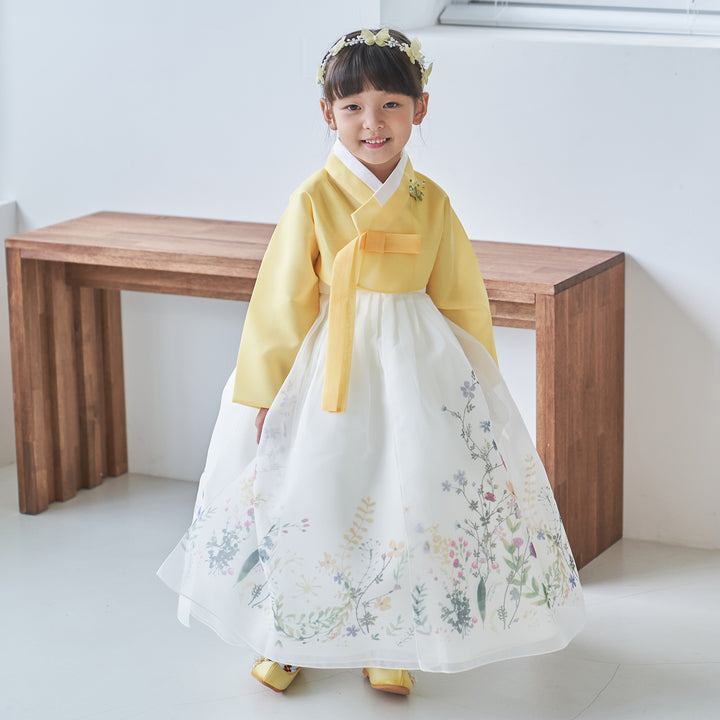 Hanbok Girl Baby Korea Traditional Clothing Set First Birthday Celebration Party 100th Birth Celebration 1-8 years Yellow Flower