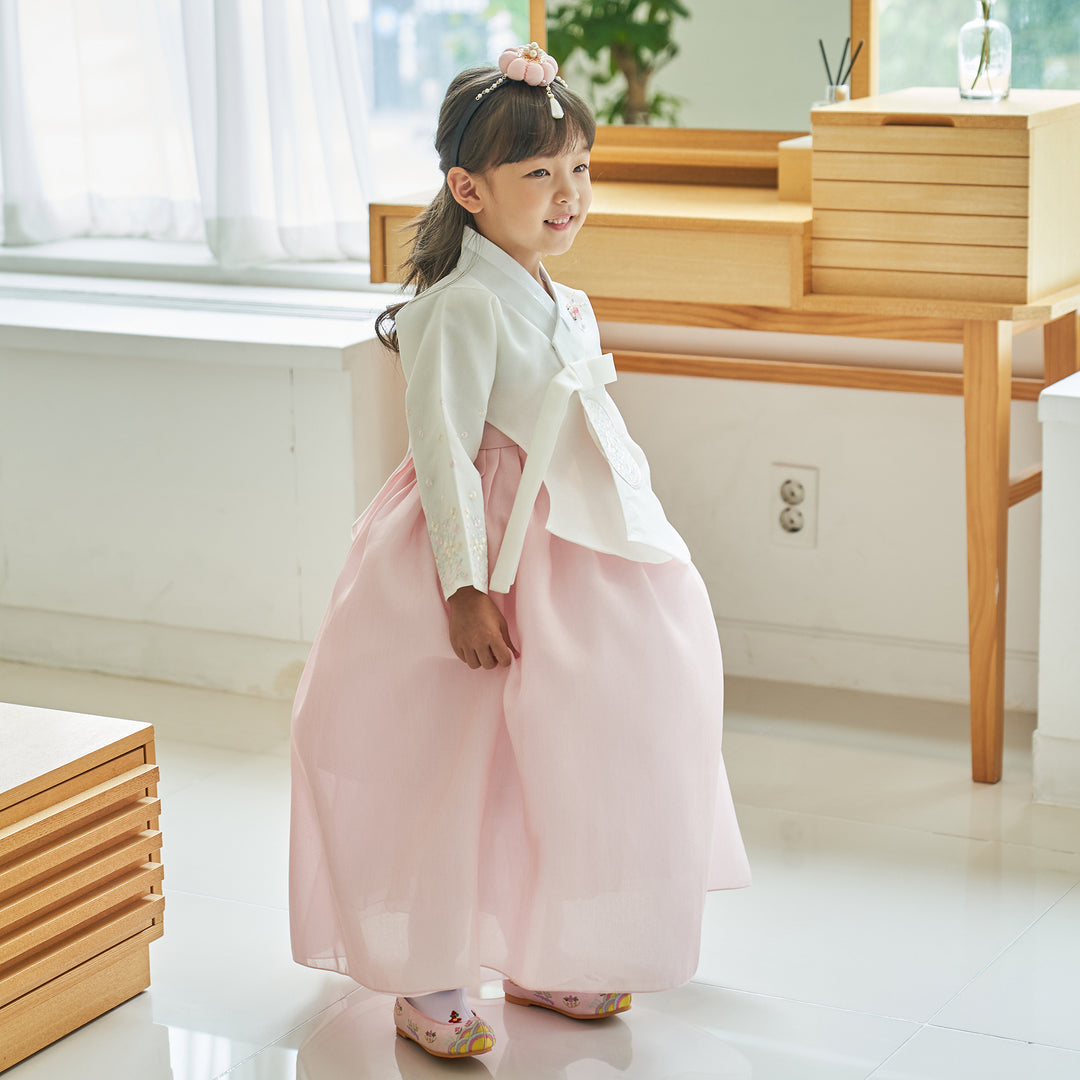 Hanbok Girl Baby Korea Traditional Clothing Set First Birthday Celebration Party 100th Birth Celebration 1-10 years Ivory Light Pink