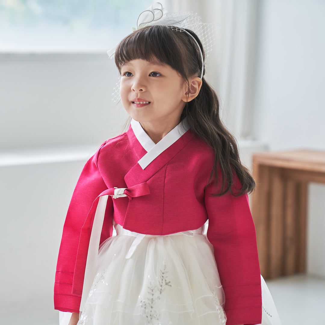 Hanbok Dress Girl Baby Korea Traditional Clothing Set First Birthday Celebration Party Celebration 1-10 Years Hot Pink Beads