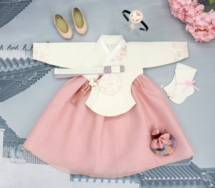 Hanbok Girl Baby Korea Traditional Clothing Set First Birthday Celebration Party 1–10 years 100th days Ivory Pink DGH119