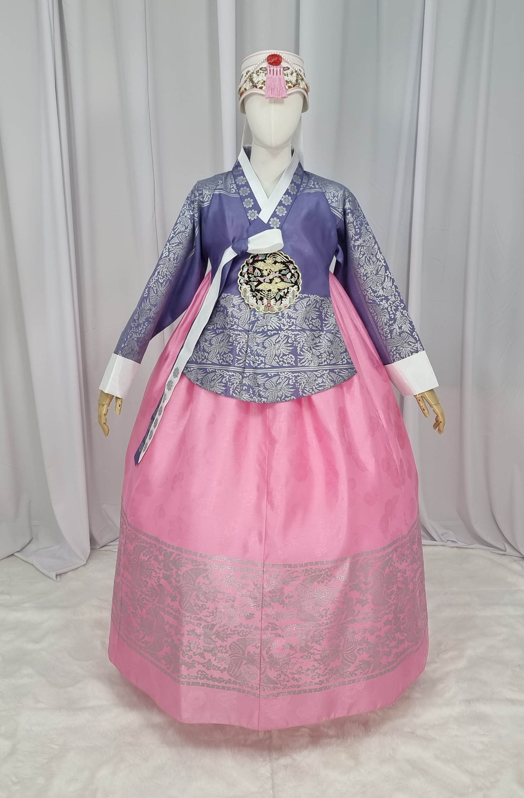 Korean Traditional Woman Personal Custom Hanbok Wedding Party Ceremony High Quality Print Dangui 당의 Queen Princess Design Hanbok Violet Pink OSW142