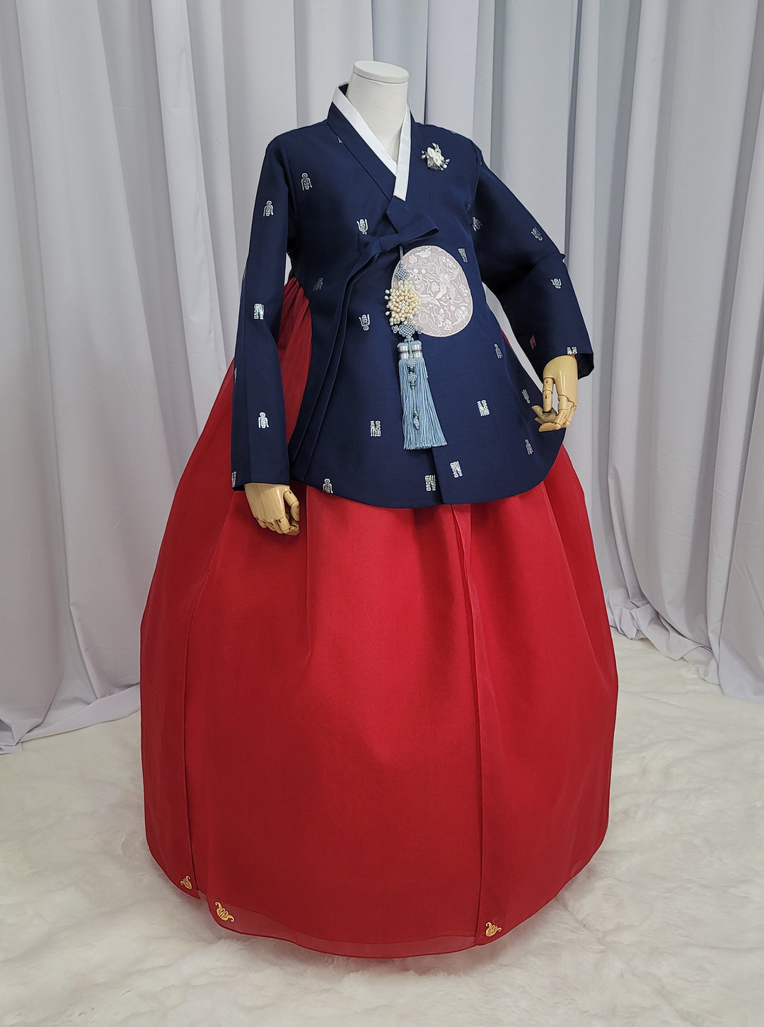 Korean Traditional Woman Personal Custom Hanbok Wedding Party Ceremony High Quality Print Dangui 당의 Queen Princess Design Hanbok Navy Red OSW150