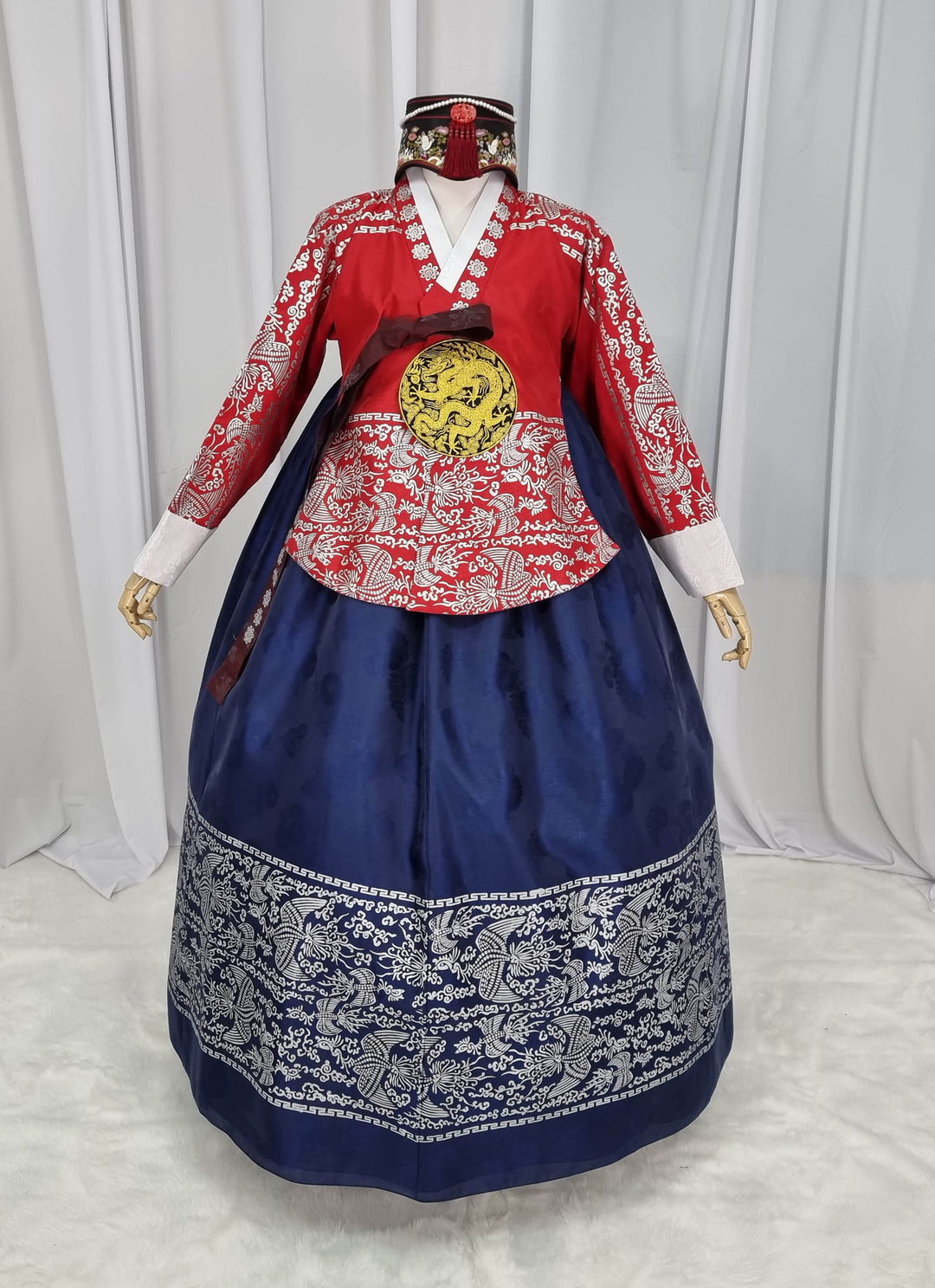 Korean Traditional Woman Personal Custom Hanbok Wedding Party Ceremony High Quality Print Dangui 당의 Queen Princess Design Hanbok Red Navy OSW144