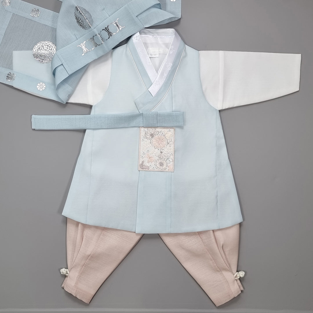 Hanbok Boy Baby Korea Traditional Clothing Set First Birthday Celebration Party 100th Birth Celebration 1–15 years Baby Light Blue HGB105