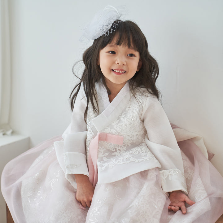 Hanbok Girl Baby Korea Traditional Clothing Set First Birthday Celebration Party Celebration 1 -8 years White Beads Embroidery Pink