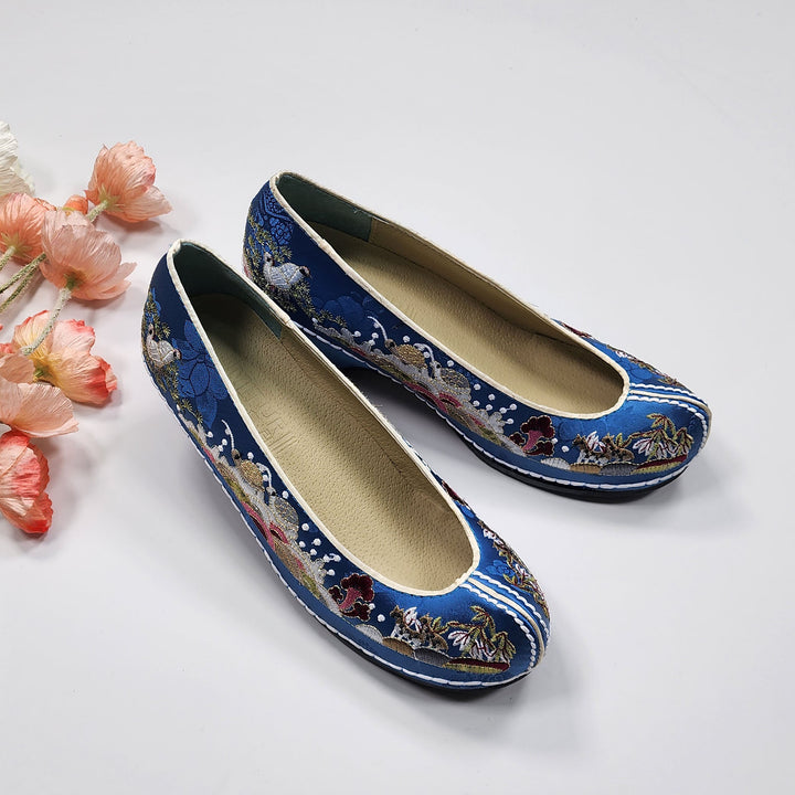 Korean Traditional Hanbok Shoes Socks for Woman Girl Blue&nbsp;Embroidery Footwear Wedding Birthday JTWS108