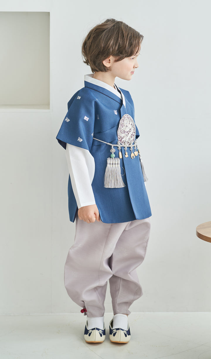 Korean Traditional Boy Baby Hanbok Dol Baikil Party Celebration 100th-10 Ages Navy Silver Print OSB101