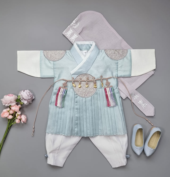 Korean Traditional Boy Baby Hanbok Dol Baikil Party Celebration 100th-10 Ages King Design Blue GHB101