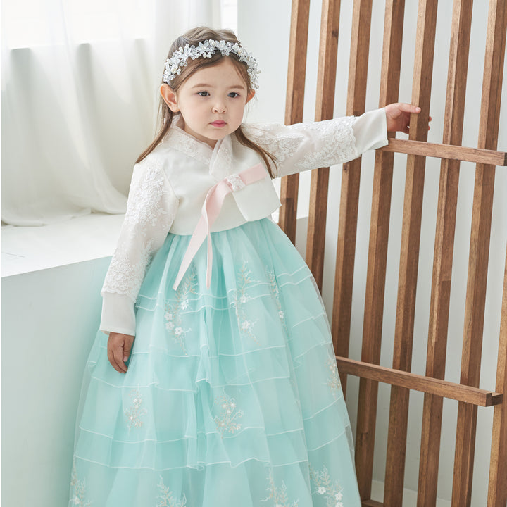 Hanbok Dress Girl Baby Korea Traditional Clothing Set First Birthday Celebration Party Celebration 1–10 Years Fancy Mint Dress OS102