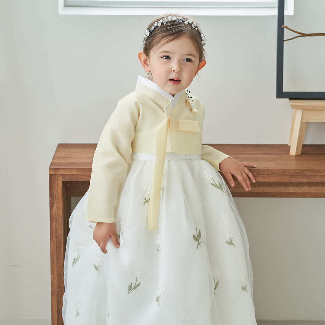 Hanbok Dress Girl Baby Korea Traditional Clothing Set First Birthday Celebration Party Celebration 100th Days Baikil Pastel Yellow 1–8 Years Dress OS107