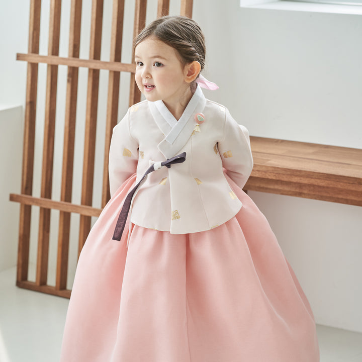 Hanbok Dress Girl Baby Korea Traditional Clothing Set First Birthday Celebration Party Celebration 1–8 Years Ivory Pink OS103