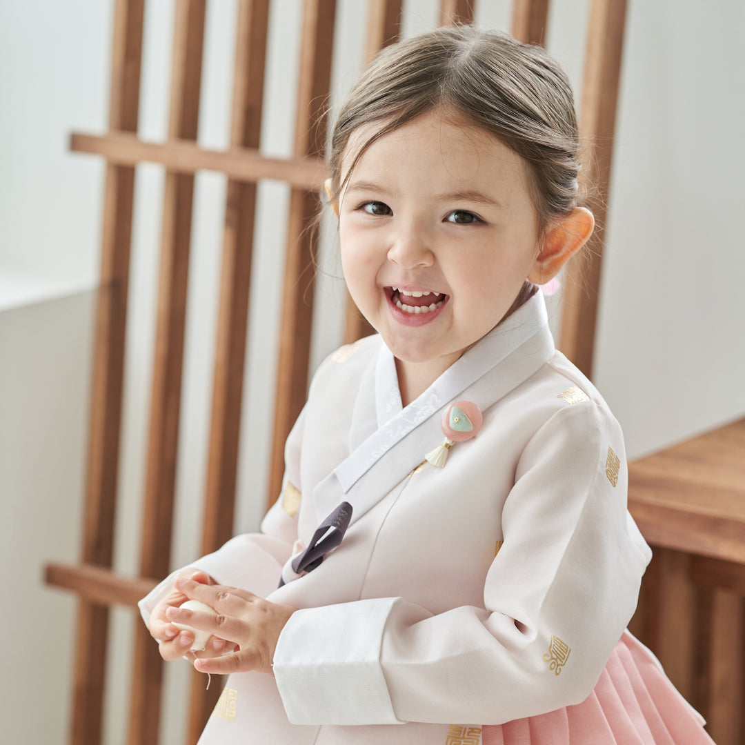 Hanbok Dress Girl Baby Korea Traditional Clothing Set First Birthday Celebration Party Celebration 1–8 Years Ivory Pink OS103