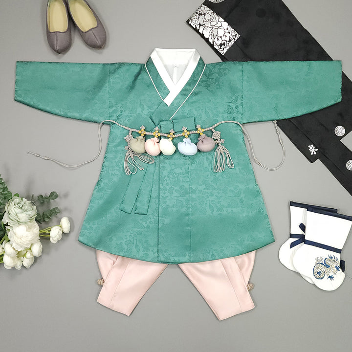 Korean Traditional Boy Baby Hanbok Dol Baikil Party Celebration 100 Days-8 Ages Oriental Silk Green OSB161