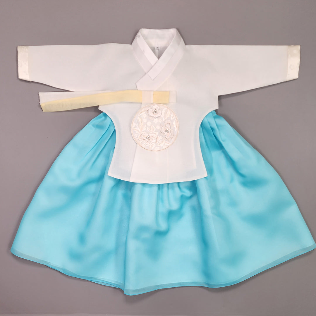 Hanbok Girl Baby Korea Traditional Clothing Set First Birthday Celebration Party Celebration 1–12 years Bright Blue OSG325