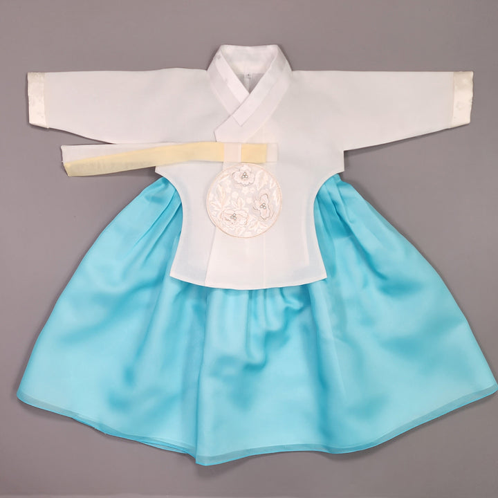 Hanbok Girl Baby Korea Traditional Clothing Set First Birthday Celebration Party Celebration 1–12 years Bright Blue OSG325