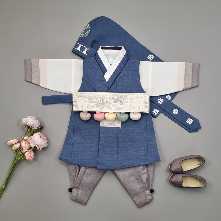 Hanbok Boy Baby Korea Traditional Clothing Set First Birthday Celebration Party 100th Birth Celebration 1-15 years Baby Blue HGB102