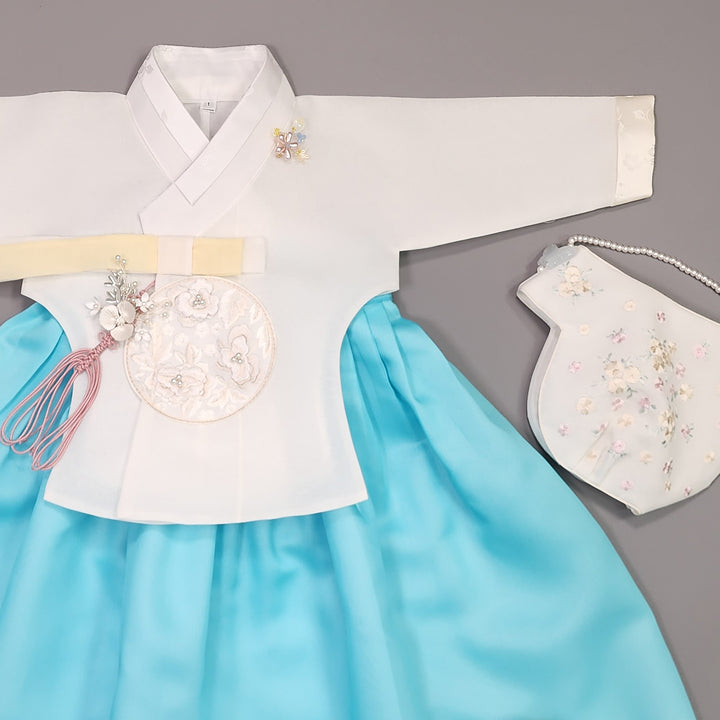 Hanbok Girl Baby Korea Traditional Clothing Set First Birthday Celebration Party Celebration 1–12 years Bright Blue OSG325