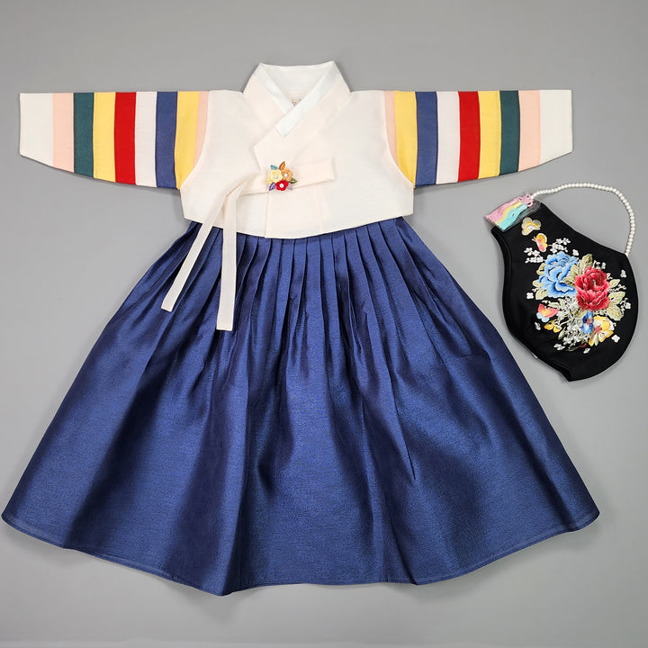 Hanbok Girl Baby Korea Traditional Clothing Set First Birthday Celebration Party Celebration 1–8 Years Vivid Navy Saekdong 색동저고리 OSG329