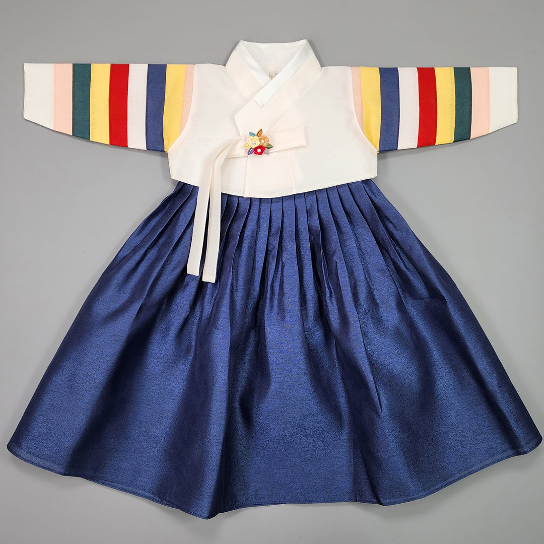 Hanbok Girl Baby Korea Traditional Clothing Set First Birthday Celebration Party Celebration 1–8 Years Vivid Navy Saekdong 색동저고리 OSG329