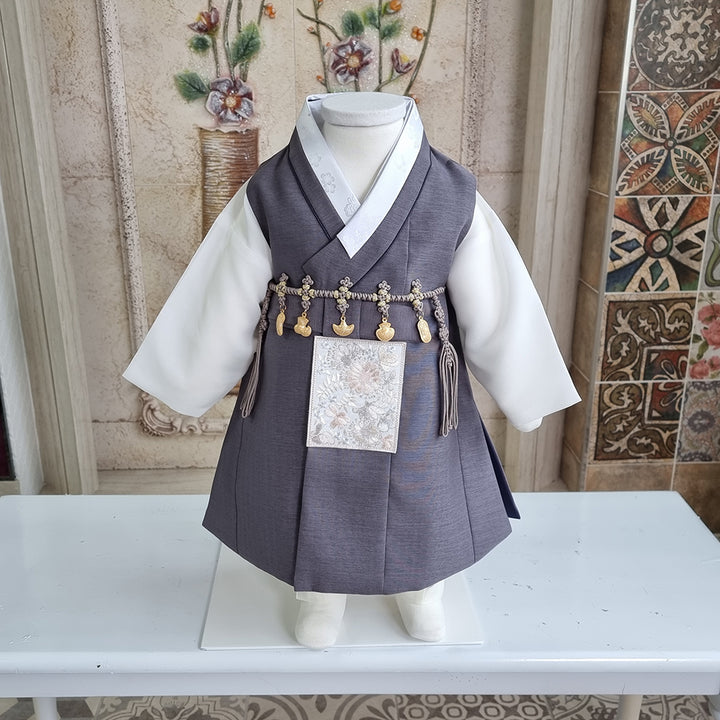 Hanbok Boy Baby Korea Traditional Clothing Set First Birthday Celebration Party 100th Birth Celebration 1–15 years Baby Gray HGB107