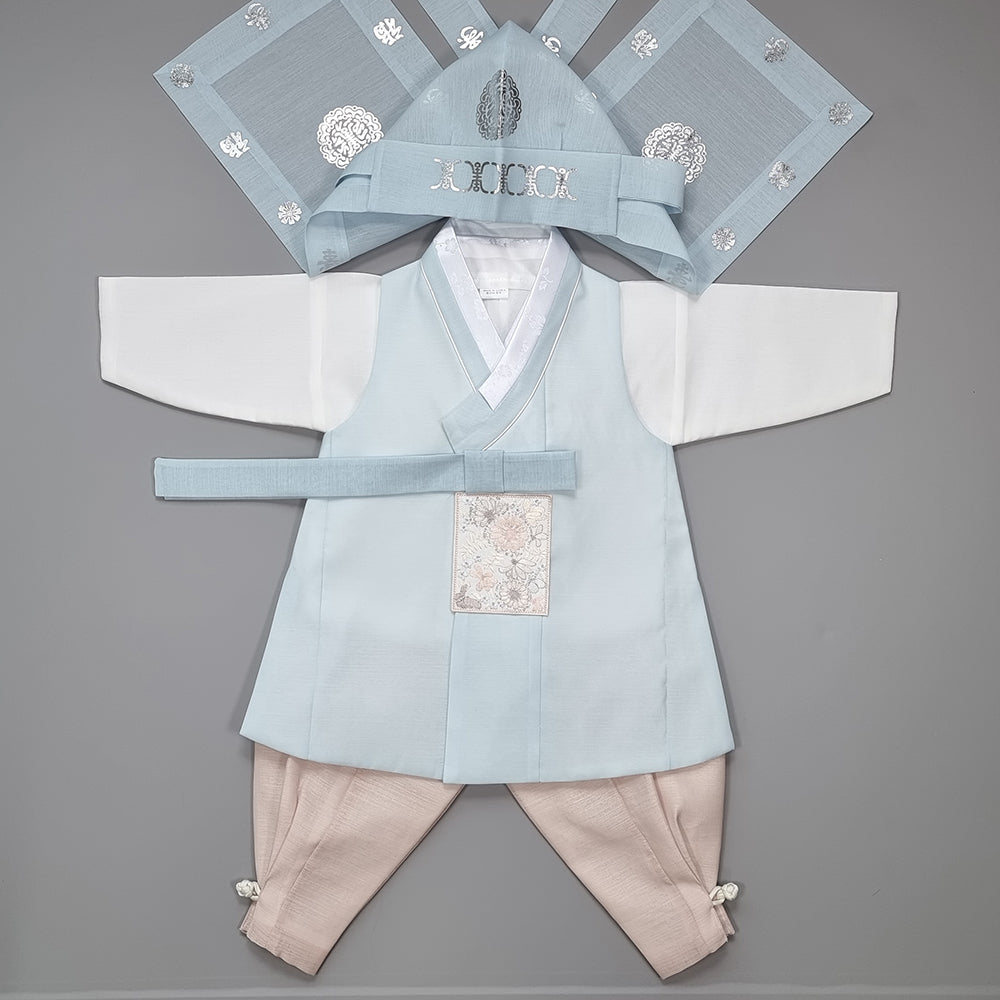 Hanbok Boy Baby Korea Traditional Clothing Set First Birthday Celebration Party 100th Birth Celebration 1–15 years Baby Light Blue HGB105