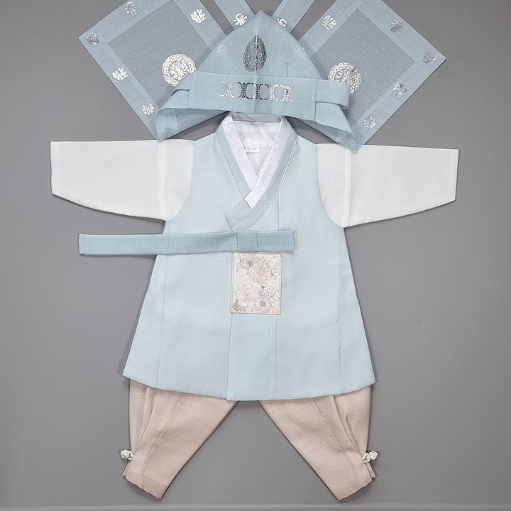 Hanbok Boy Baby Korea Traditional Clothing Set First Birthday Celebration Party 100th Birth Celebration 1–15 years Baby Light Blue HGB105