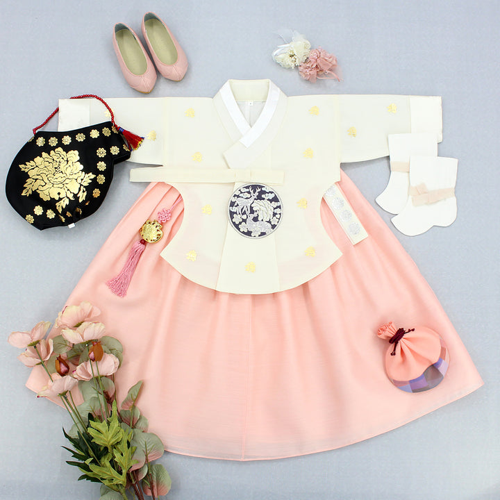 Hanbok Girl Baby Korea Traditional Clothing Set First Birthday Celebration Party Celebration 1–10 years Peach Pink GGH102