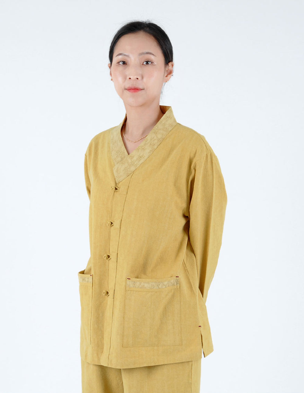 Korean Hanbok Washed Cotton Common Use Man Woman Casual Daily Clothing Meditation Yoga BTS Long Sleeve Mustard 24002