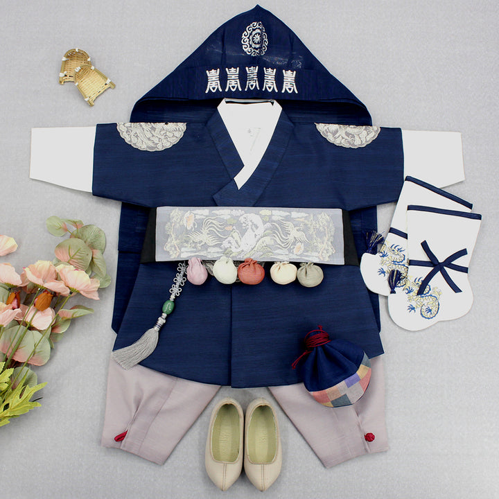 Korean Traditional Boy Baby Hanbok Dol Baikil Party Celebration 100th-10 Years&nbsp; Dark Navy DDB101