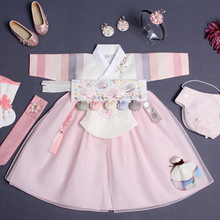 Hanbok Girl Baby Korea Traditional Clothing Set First Birthday Celebration Party Celebration 1–8 years 100th days Light Pink 색동 DGH111